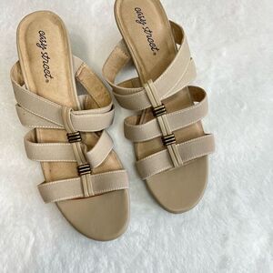 Easy Street Alize Stretch Slip On Open Toe Heels Sandals 9N New